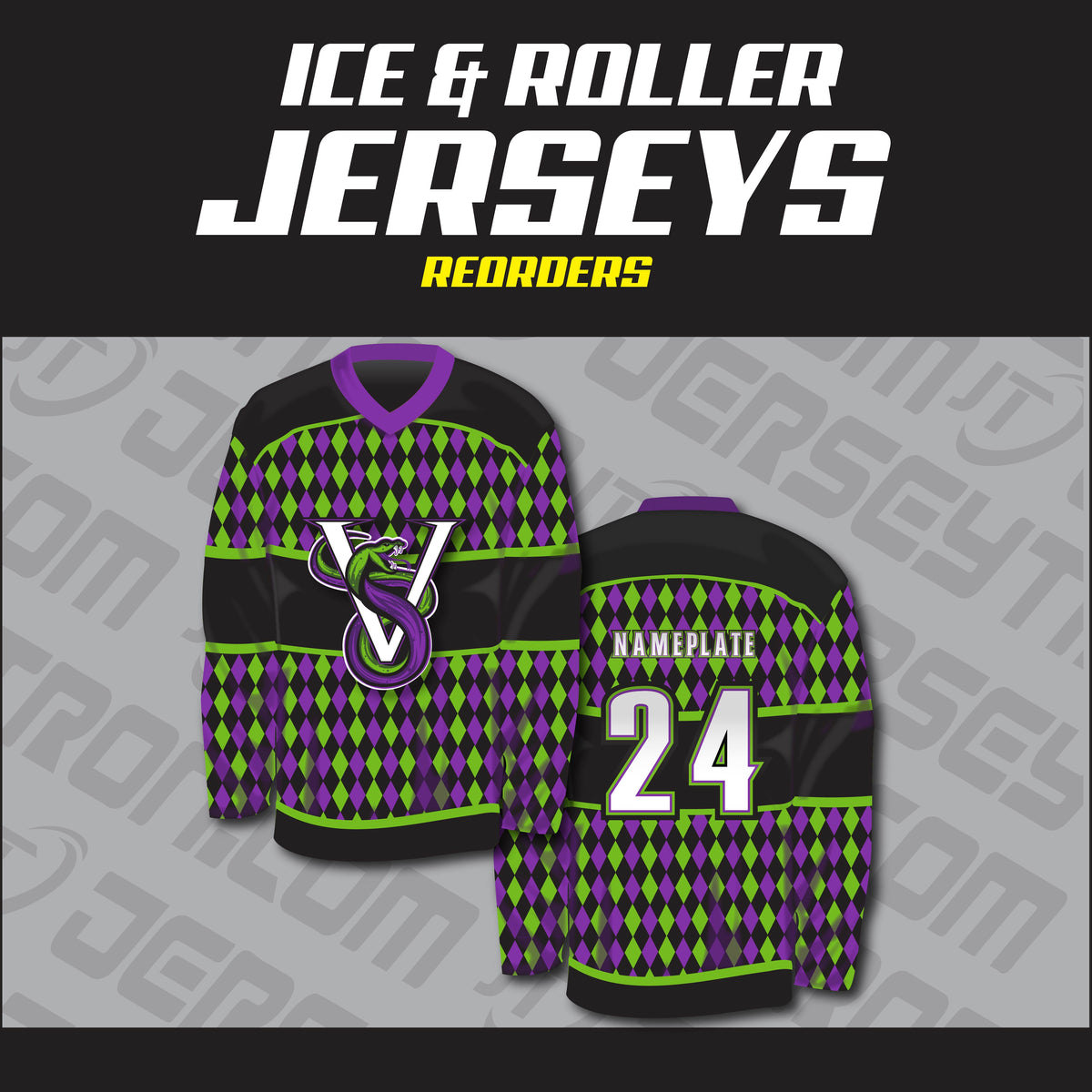 White/Black Ice Roller Hockey Jerseys Custom Design